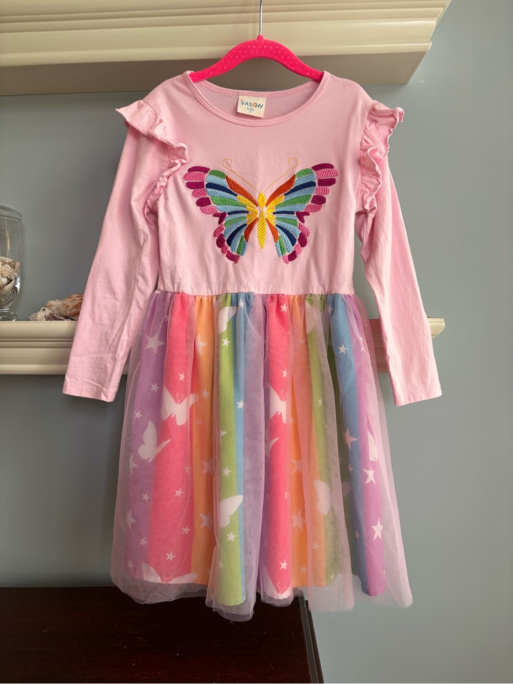Vasari Pink Butterfly Rainbow Tulle Dress for Kids